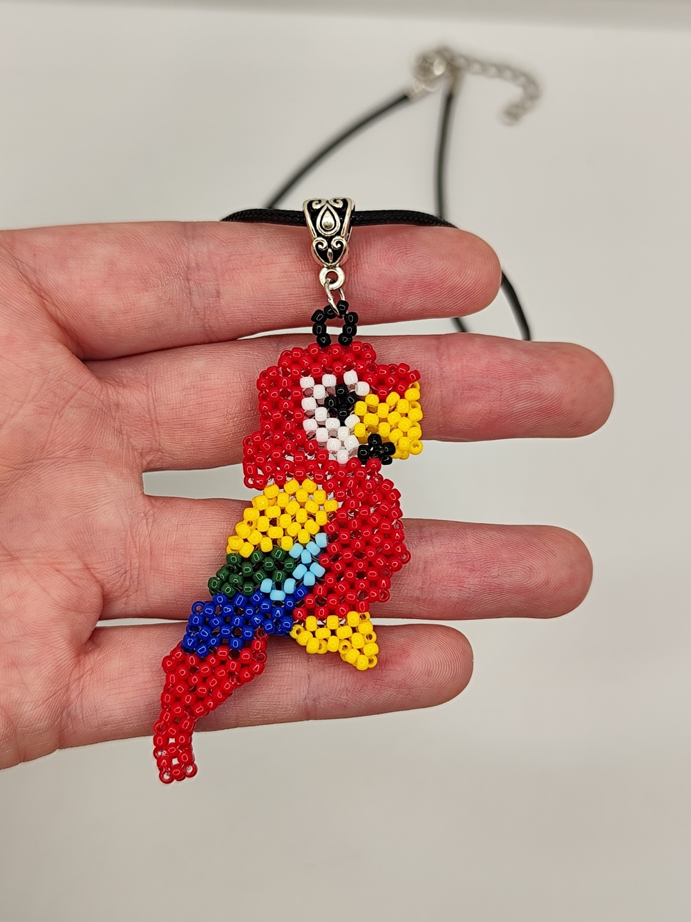 Beaded Red Parrot Pendant Necklace